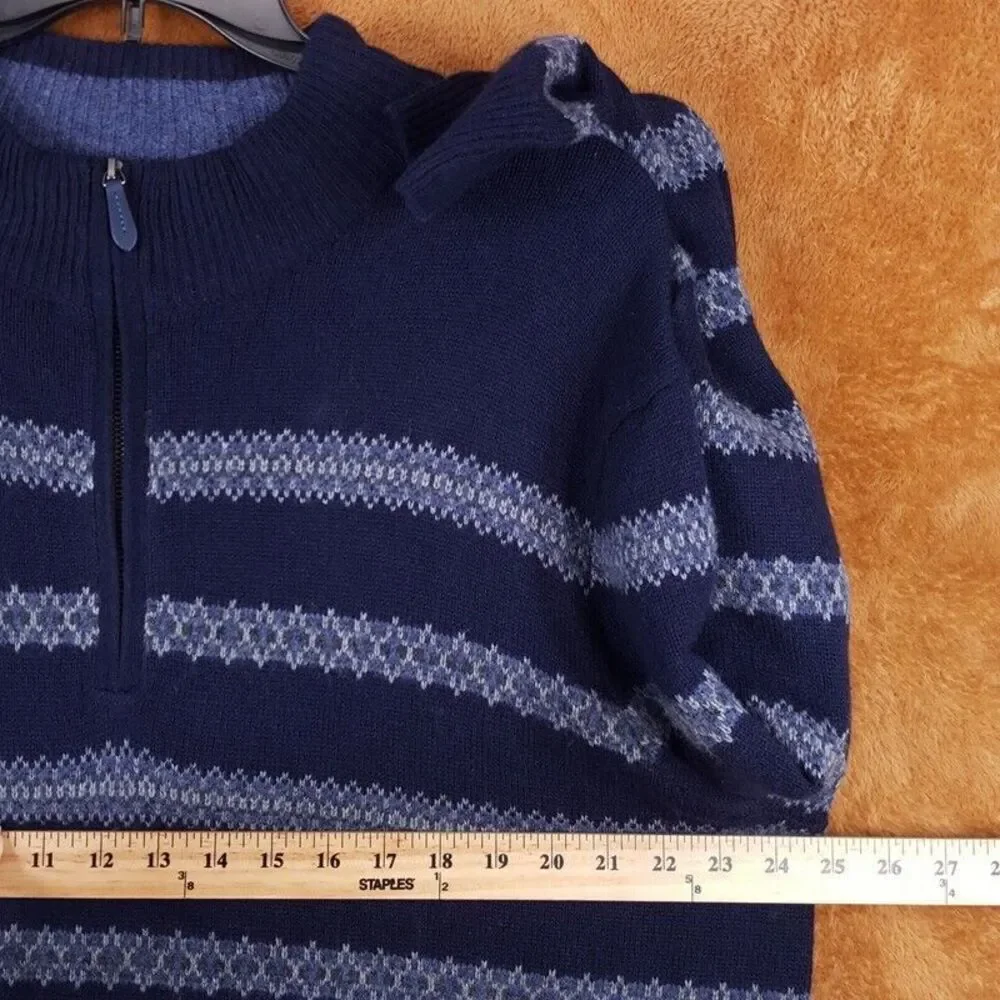 VINEYARD VINES Sweater Mens XL Blue 1/4 Zip Pullover Fair Ilse Stripe Wool $188